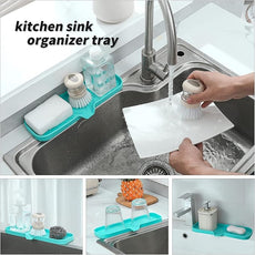 Silicone Bathroom Soap Dishes with Drain Spout-Bathroom and Kitchen Sink Organizer,Sponge Holder,Dish Soap Tray,Perfect for Dispenser,Scrubber,Bottle,Cup on Sink or Counter-Mint 12