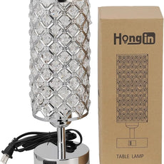 Crystal Touch Lamp with Touch Control, Sliver Table Lamp with USB-C+A Ports, 3 Way Dimmable Bedside Lamp Decorative Modern Nightstand Lamp, Bedroom Light for Living Room Side Table(Bulb Included)