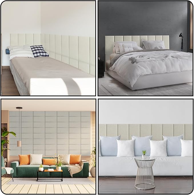 12 Piece Linen Fabric Peel and Stick Headboard, Upholstered Wall Mounted Headboard for Twin, 3D Anti-Collision Soundproof Self-Adhesive Wall Panel for Bedroom 23.62" x 9.84"