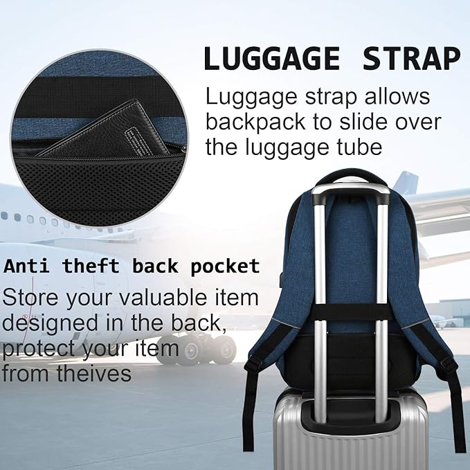 17 Inch Laptop Backpack, Business Anti Theft Slim Durable Laptops Backpack with USB Charging Port, Water Resistant College Computer Bag Gifts for Men & Women Fits 15.6 Inch Notebook-Blue