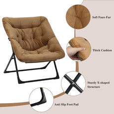 Comfy Saucer Chair for Adults, Soft Faux Fur Bedroom Chair, Accent Dorm Chairs, Flexible Living Room Reading Chairs, Oversized Folding Lounge Seat for Teens, X-Large, Brown