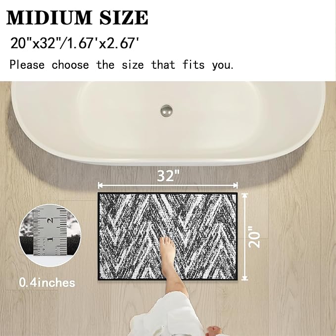 Woven Bath Mat, Modern Bathroom Rug Non-Slip, Washable, Ultra-Absorbent, Quick-Drying Minimalist Bathroom Decor(Black, 32"x20")
