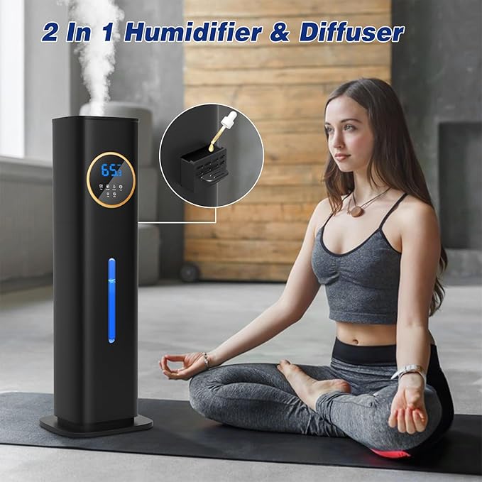 Humidifiers for Bedroom, 2.1Gal/8L Humidifier large room with Essential Oil Diffuser, Top Fill Whole House Cool Mist Humidifiers for Plants Baby Kids Adults(Black)