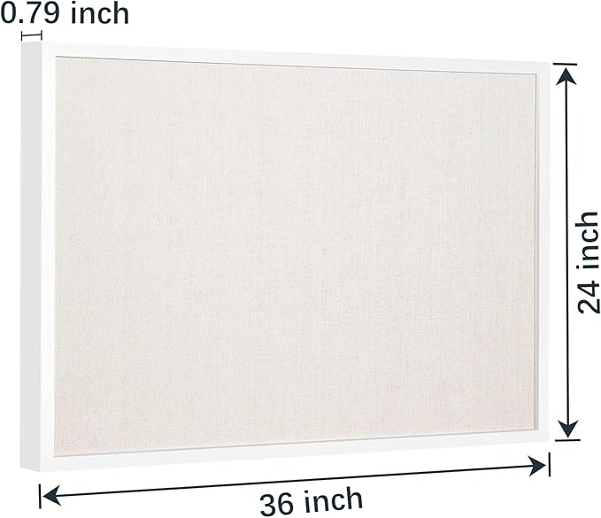 OWLKELA 24'' x 36'' Linen Bulletin Board, White Framed Corkboard, White Oak Frame Linen Cork Board, Vision Board and Decorative Hanging Pin Board