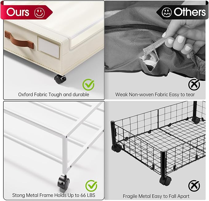 Yecaye Under Bed Storage with Wheels 2Pack, 70L Larger Capacity Under Bed Storage Containers, Underbed Shoe Storage Organizer, Rolling Under Bed Metal Drawers for Clothes, Blankets(35.5 x 17 x 6.7in)