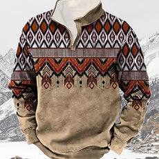 Western Sweatshirts for Men Aztec Cowboy Vintage Graphic Fleece Hoodie Mens Quarter Zip Pullover Country Jacket