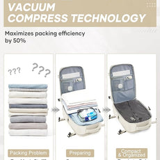 suwasp Vacuum Compression Backpack, 45L Expandable Travel Backpack with Electric Vacpack Pump, Travel Vacuum Bags with Shoe Compartment/17inch Laptop Compartment/USB Port, Beige