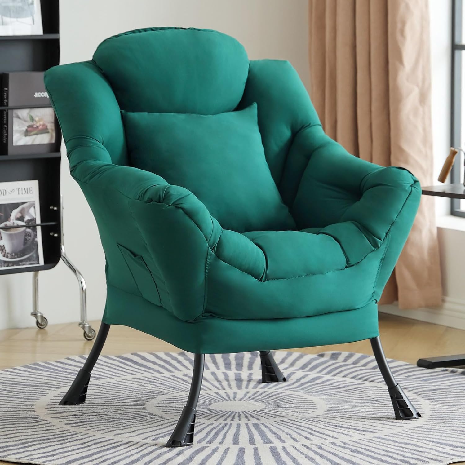 Lazy Chair with Ottoman, Large Pink Accent Chair with Ottoman and FA Throw Pillow, Comfy Plush Reading Chair for Living Room Bedroom Dorm Room Office Apartment Relaxing Use Dormly