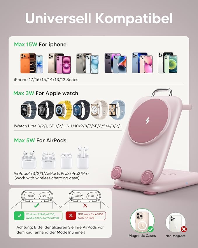 PaktVault 2025 Traveling Fast Wireless Charging Station for Apple Devices, Magnetic 3 in 1 MagSafe Charger Stand for iPhone 17 16 15 14 13 12 Pro Max Plus Air, Apple Watch&Air pods Pro, Pk