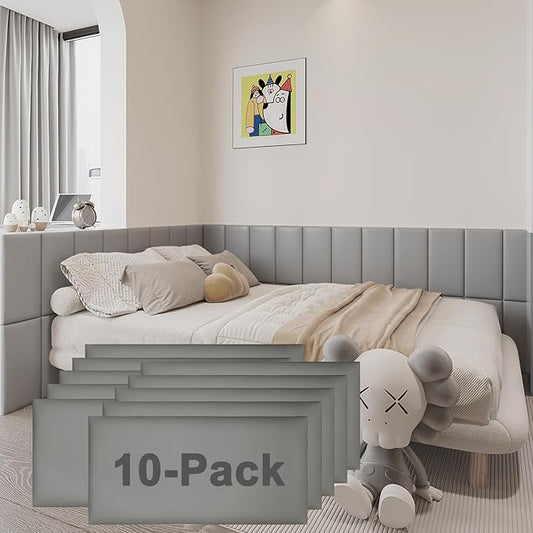 3D Anti-Collision Wall Padding for Kids Self-Adhesive 10PCS Grey headboard Panels for Wall Peel and Stick headboard