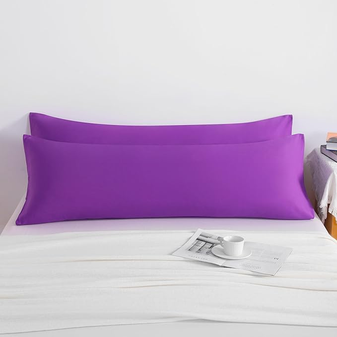 NTBAY Body Pillow Cases Set of 2, 2 Pack Brushed Microfiber Pillow Cases, Soft, Wrinkle, Fade, Stain Resistant Pillow Cases with Envelope Closure, 20x54 Inches, Purple