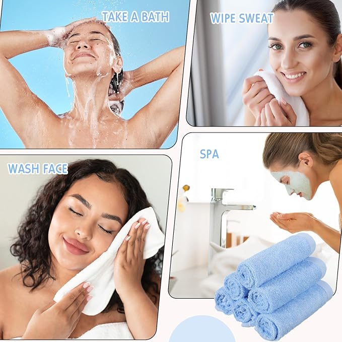 Newwiee 40 Count Wash Cloth Bulk Cotton Bath Hand Face Washcloths Soft Quick Drying Towel for Women Bathroom Washing Body Viscose Fiber Multipurpose Fingertip Rags(10 x 10 Inch,Blue)