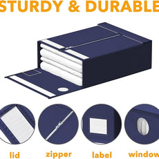 SpaceAid 6 Pack Bed Sheet Organizers and Storage, Foldable Sheet Organizer with Window for Linen Closet, Set Folder Keeper for Queen & King Size Bedding Storage (Navy Blue)