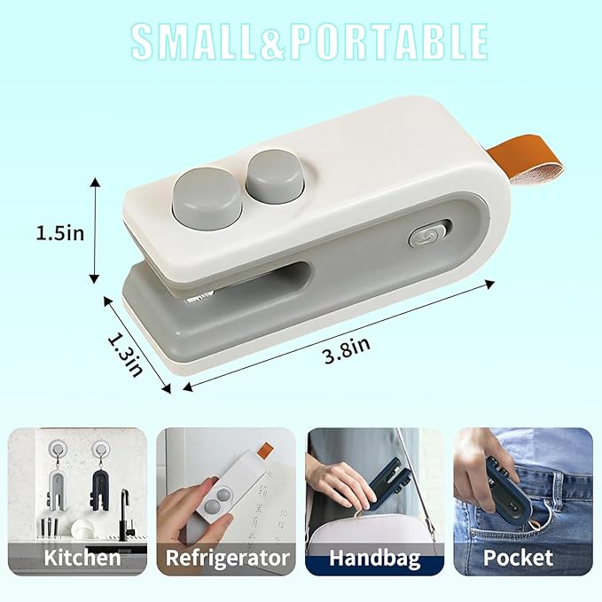 Mini Bag Sealer, 2-in-1 Rechargeable Magnetic Food Sealer & Cutter, USB Portable Handheld Heat Sealing Tool for Snacks, Chips, Vegetables to Keep Food Fresh (White+Blue,2PCS)