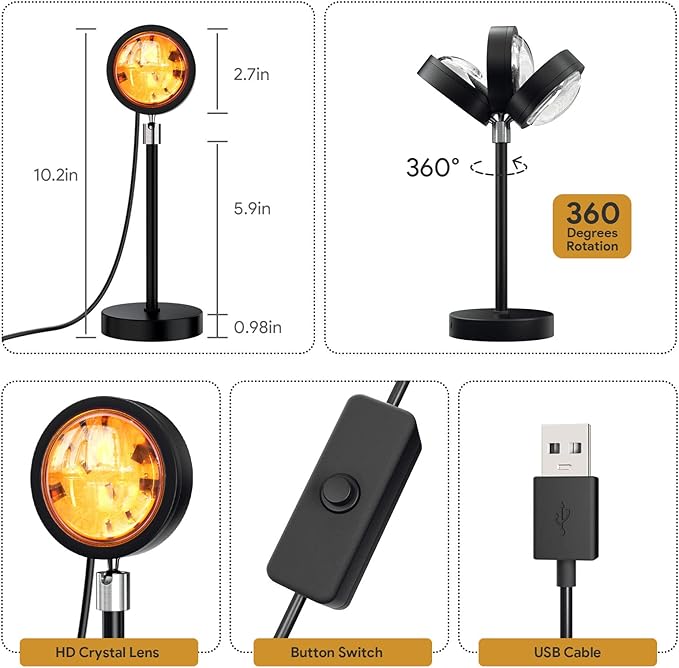 Sunset Lamp Projection Led Lights with Remote, Multicolor Night Light 360° Rotation Rainbow Lights 4 Modes Setting for Photography/Selfie/Party/Home/Living Room/Bedroom Decor, Gifts for Women