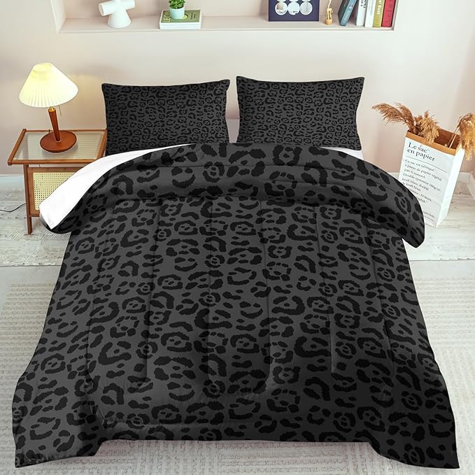 Black Cheetah Print Comforter Set Queen Girls Animal Black Leopard Print Comforter Boys African Leopard Bedding Set Queen African Cheetah Bedding Room Decor