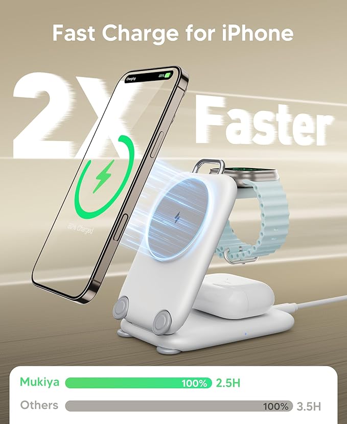 PaktVault 2025 Traveling Fast Wireless Charging Station for Apple Devices, Magnetic 3 in 1 MagSafe Charger Stand for iPhone 17 16 15 14 13 12 Pro Max Plus Air, Apple Watch&Air pods Pro