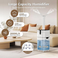 30L/7.93Gal Commercial Humidifier for Large Room 4200 sq ft, 3000mL/H Whole House Humidifiers with Supersized Cool Mist,Quiet Humidifiers for Bedroom, Home,Office, Plants, Warehouse