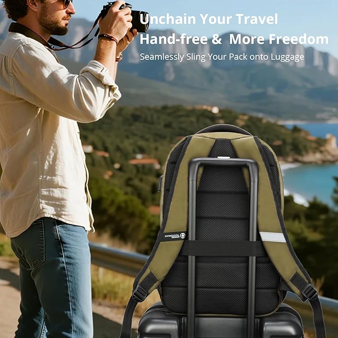 Swissdigital Design Business Laptop Backpack, College Laptops Backpack with USB Charging Port for Men and Women Fits 16 Inch Notebook, Olive | SD1670-26