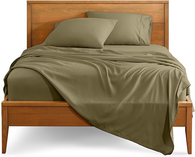 Bare Home Split Head Flex King Sheet Set - 1800 Ultra-Soft Microfiber Bed Sheets - Double Brushed - Deep Pockets - Easy Fit - 4 Piece Set - FlexTop King Bedding Sheets (Split Head Flex King, Olive) BareHome
