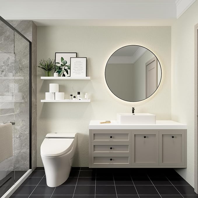 23.6 Inches Long Floating Shelves, 2 Set Modern White Wall Shelf for Bedroom, Nursery Book Shelf with Lip, Picture Ledge Shelf for Living Room, Bathroom, Kitchen