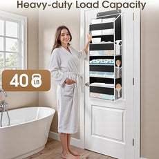 1 Pack Over The Door Organizer, Hanging Storage Organizer with Clear Window, 40lb Ultra Sturdy Large Capacity Room Organizer for Pantry Laundry Bathroom Nursery Closet (Black)