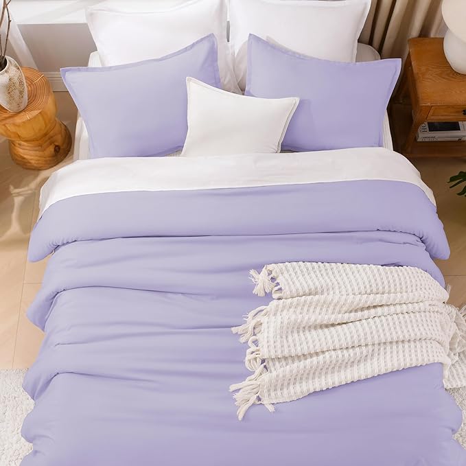 Litanika Comforter Set, Lightweight Solid Bedding Comforter Set, Fluffy Down Alternative Bed Set, Lavender, Full