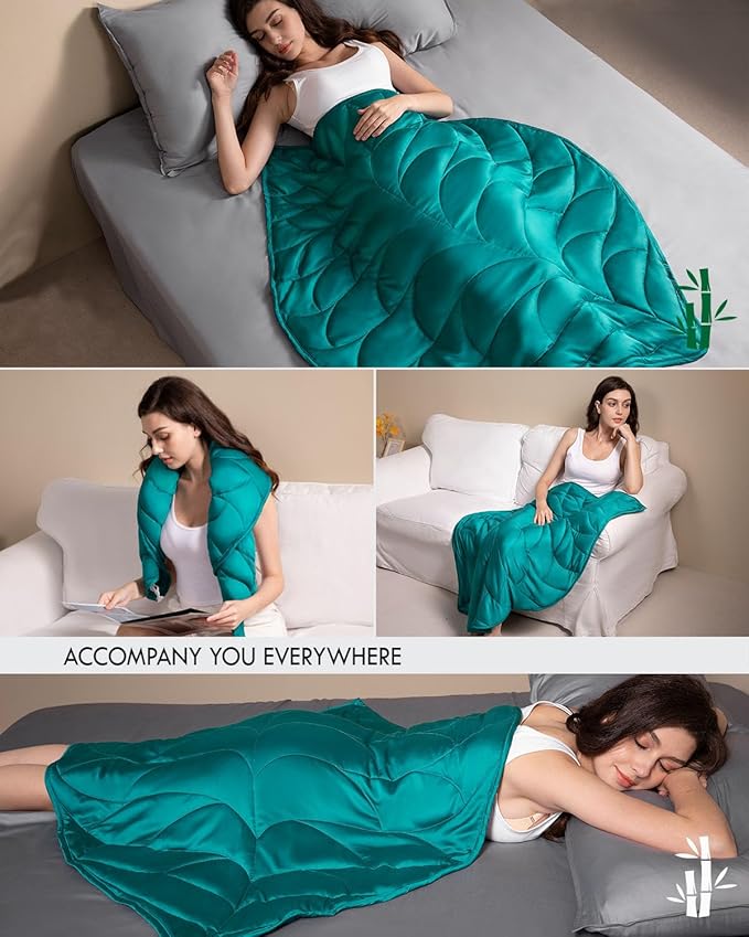 Kaisa Weighted Blanket for Adults(7 lbs, 41"x53"), Weighted Lap Blanket Machine Washable, Small Heavy Blankets with Glass Beads for Home Sleep &Travel, Green