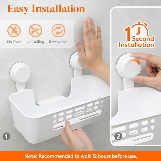 Lifewit Shower Caddy Suction Cup, 12.4inch Large Removable Shower Shelves for Inside Shower, NO-Drilling Bathroom Organizers and Storage Rack for Shampoo Strong Vacuum Suction, 2 Pack