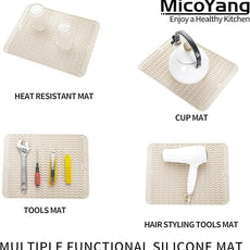 Silicone Dish Drying Mat for Multiple Usage,Easy clean,Eco-friendly,Heat-resistant Silicone Mat for Kitchen Counter or Sink,Refrigerator or drawer liner Tapioca L 16 inches x 12 inches