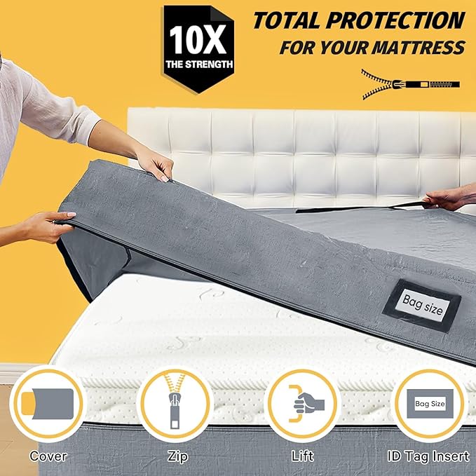 Mattress Bags for Moving and Storage, BETU Waterproof Mattress Protector King Mattress Cover with 8 Heavy Duty Handles and Zipper Extra Thick Moving Supplies for Bed Reusable (82x79x13.5 Grey)
