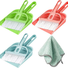 Lamoutor 3 Pack Mini Hand Broom and Dustpan Set Small Dust Pans with Brush Set Cleaning Tool for Desk, Car and Animal Waste Mixed Color