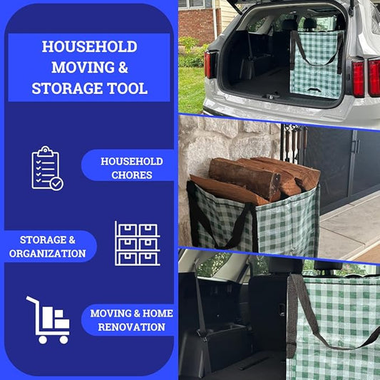 DURASACK Heavy Duty Storage Tote Bag 22-Gallon Rugged Woven Polypropylene Moving Bag, Reusable Self-Standing Design, Holds up to 500 Pounds, Pack of 4, Gingham Green