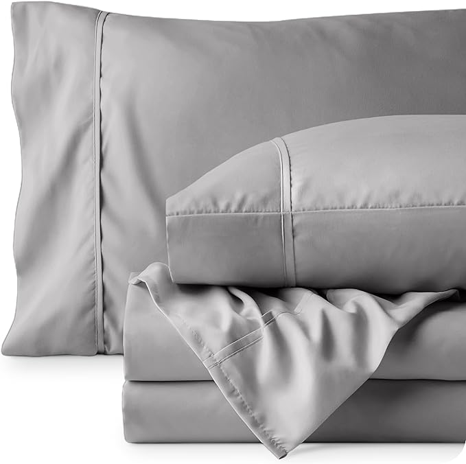 Bare Home Full XL Sheet Set - Luxury 1800 Ultra-Soft Microfiber Full Extra Long Bed Sheets - Double Brushed - Deep Pockets - Easy Fit - 4 Piece Set - Bedding Sheets & Pillowcases (Full XL, Light Grey)