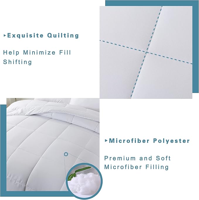 DOWNCOOL Queen Comforter Set -All Season Bedding Comforters Sets with 2 Pillow Cases-3 Pieces Bedding Sets Queen -Down Alternative White Queen Size Comforter Sets(88"x92")