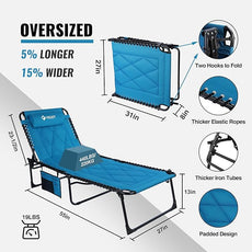 VILLEY Oversized Padded Chaise Lounge with Cushion, Foldable Camping Cot, Patio Reclining Lounge Chairs, Folding Sleeping Bed for Outdoor, Indoor, Backyard, Garden, Camping, Relaxing, Beach Tanning