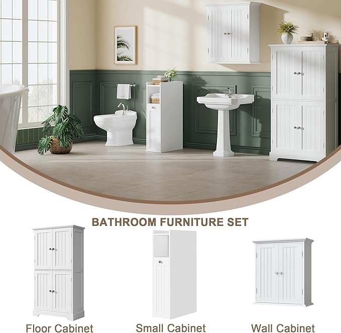 ChooChoo Slim Bathroom Storage Cabinet, Small Narrow Storage Organizer with Slide Out Drawers, Freestanding Toilet Paper Holder, Bathroom Cabinet for Small Places, White