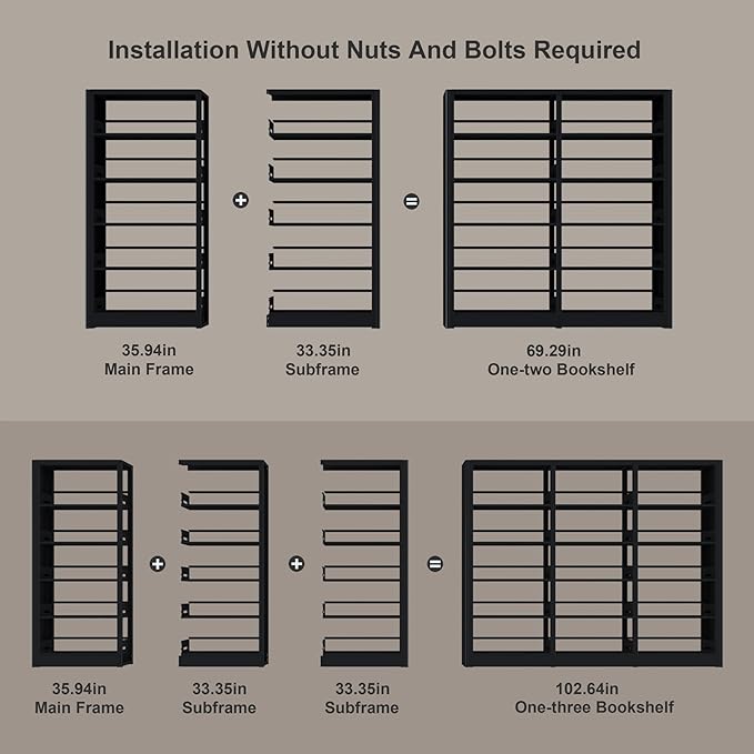 5-Tier Industrial Black Metal Bookshelf - Freestanding Tall Storage Organizer for Living Room & Home Office