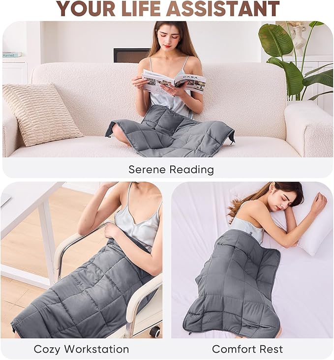 Weighted Lap Blanket for Adults 5lbs, 24"x29" Cooling Heavy Throw Blanket, Portable Travel Weighted Blankets, Soft Small Blankets Gift for Sleeping, Grey