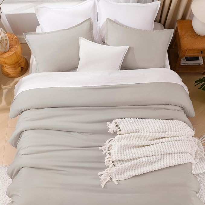 Litanika Comforter Set, Lightweight Solid Bedding Comforter Set, Fluffy Down Alternative Bed Set, Deep Linen, Full
