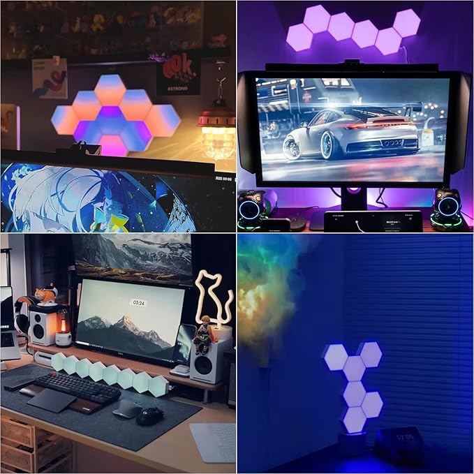 Hexagon Lights, Smart LED Wall Lights with Remote, 13 Colors Touch-Sensitive DIY Modular Assembled RGB Wall Panels, Hex Light with USB-Power for Autism, Game Room Decor, Party (10 Pack)