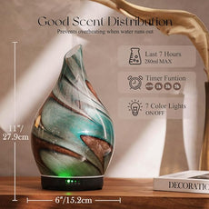 Porseme 280ml Essential Oil Diffuser Glass Color Changing Aroma Air Diffusers Aromatherapy Ultrasonic Cool Mist Humidifier 7 Running Hours Waterless Auto-Off for Sleeping, Yoga, Spa (Teal Green)