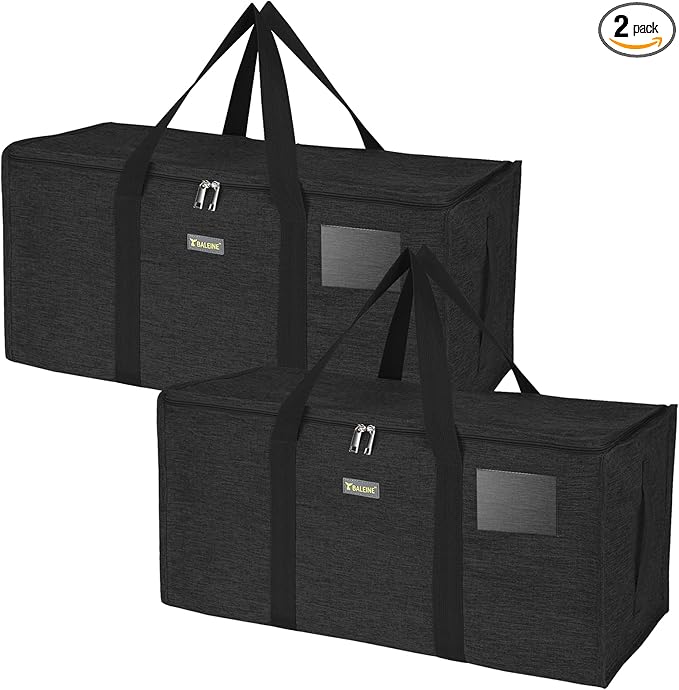 BALEINE Extra Large Storage Tote with Zippers & Carrying Handles, Heavy-Duty Oxford Fabric Moving Bags for Laundry, Space Saving, Storage, 2-Pack, Charcoal Black