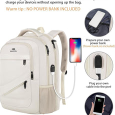 MATEIN Extra Large Backpack for Women, 18 Inch TSA College Backpack with Multiple Compartments & USB Charging Port, 50 L Fashion Work Computer Carryon for Business, Cream Beige