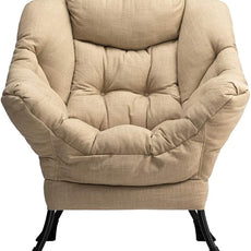 HollyHOME Lazy Chair with Armrest and Side Pocket, Comfy Accent Lounge Chair,Leisure Sofa Armchair for Living Room, Bedroom, Dorm, or Small Spaces, Oversized Reading Sofa Chair,Cotton-Linen Tan