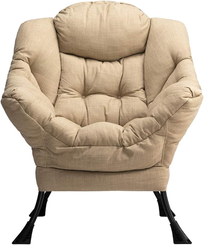 HollyHOME Lazy Chair with Armrest and Side Pocket, Comfy Accent Lounge Chair,Leisure Sofa Armchair for Living Room, Bedroom, Dorm, or Small Spaces, Oversized Reading Sofa Chair,Cotton-Linen Tan