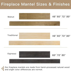 Fireplace Mantel Shelve, Solid Wood Baked Finish Wall-Mounted Floating Shelf for Over Fireplace, Handcrafted Floating Fireplace Mantels with Wooden Bracket, 72 x 8 x 6 Inches
