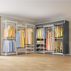 VIPEK V5C Medium Covered Clothes Rack Heavy Duty Portable Closet Wardrobe, Freestanding White Clothing Rack with Grey Upgarded Polyester Cover, Adjustable Custom Closet Rack, 57.9