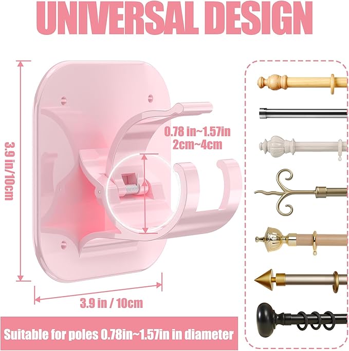 Adhesive Curtain Rods No Drilling Holder,No Drill Curtain Rod Brackets,Renter Friendly Curtain Hooks for Hanging Drapes,Over Blinds for Dorm Apartment Kitchen Bedroom Home