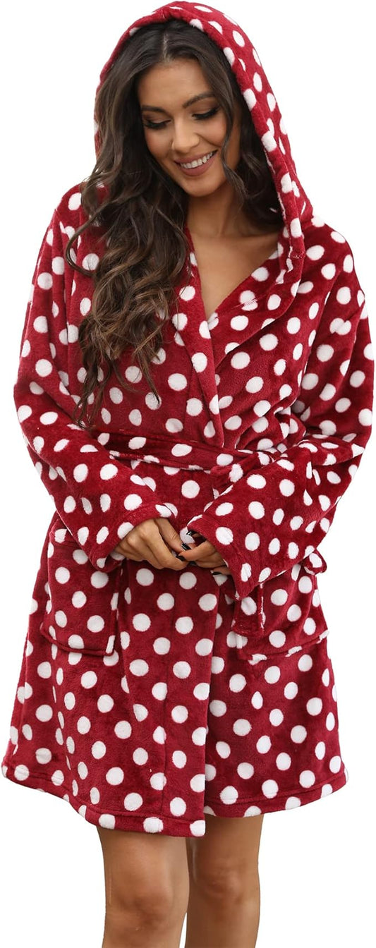 U2SKIIN Women Hooded Fleece Robe, Short Plush Robes for Womens With Hood Soft Warm Spa Bathrobe